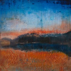 Sunset - encaustic & oil paint on cradle panel - 10 x 10"