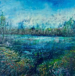 Blue hour - encaustics on wood panel - 16 x 16"