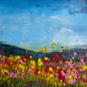 Spring Fenzy - encaustic on cradle panel - 6 x 6"