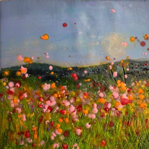 Evening Glory - encaustic on cradle panel - 6 x 6"