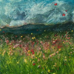 Bloom - encaustics on wood panel - 10 x 10"