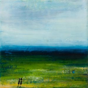 On the Horizon - encaustics on cradle board - 6x6"