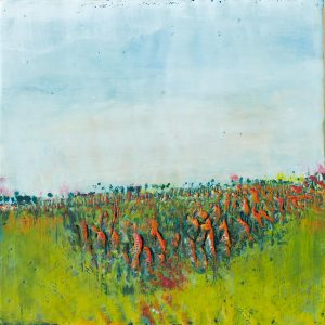 Fall- encaustics on cradle board - 10 x 10"