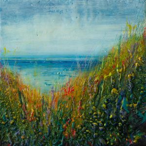 On the water's edge - encaustic on cradle panel - 8 x 8"