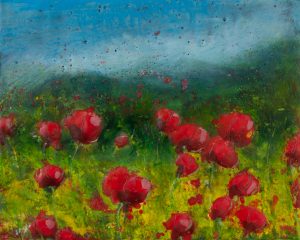 Finally, poppies - encaustics on cradle panel - 8x10"