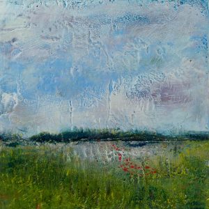 The red dots- encaustics on wood panel - 12x12"