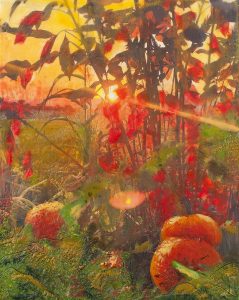 Pumpkin Season- encaustics on wood panel - 8 x 10"