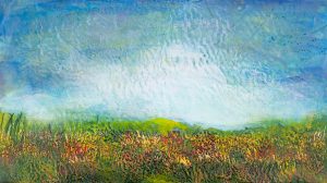 Ripples in the Sky - encaustic on cradle board - 28 x16" - $539 (framed)