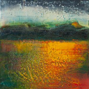 Molten Earth - encaustic on cradle board - 8 x8"