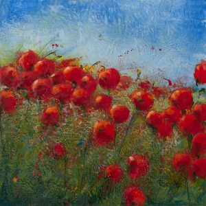 Summer Blush - encaustics on wood panel; 20 x 20
