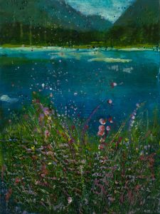 Wild shore - encaustic on cradle board - 9x12"