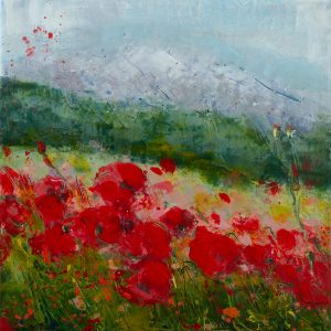 Whispers in the Meadow; encaustic on cradle board; 12 x12"