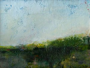 Echoes of morning; encaustic on cradle board; 18 x 24"